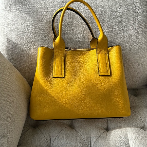 Yellow Genuine Leather Top Handle Handbag - Picture 1 of 13